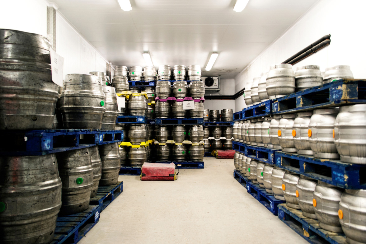 Beer kegs in the back of a refrigerated truck