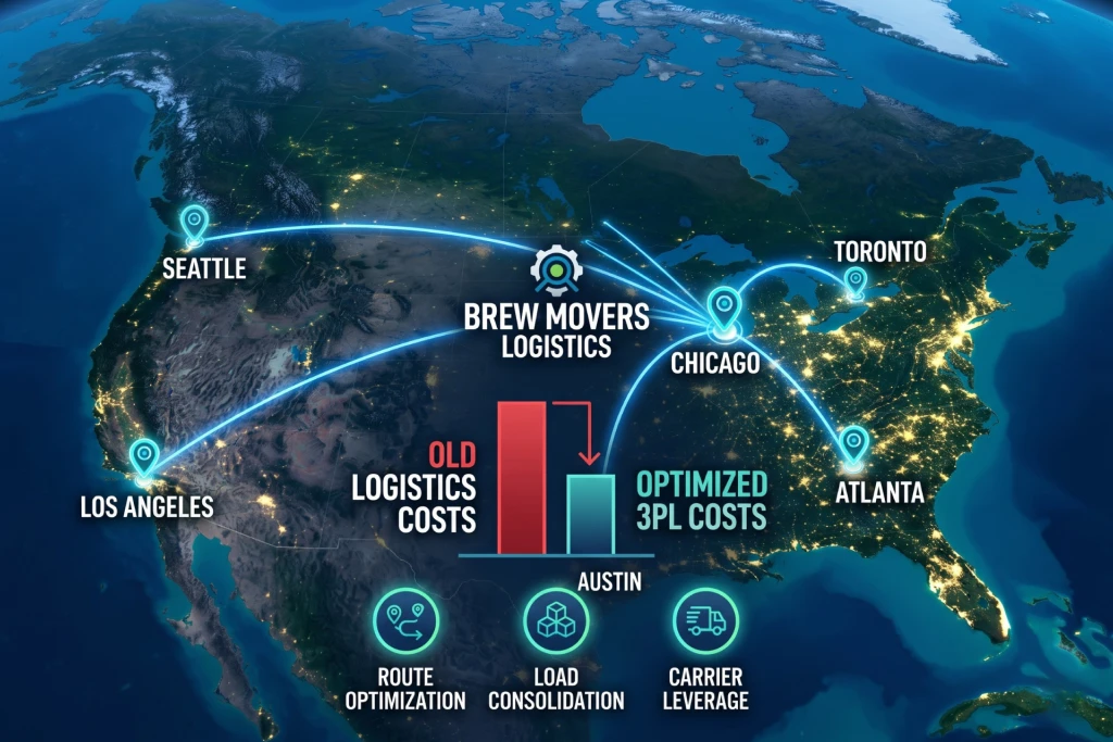 Geographic map visualization demonstrating how a strong carrier network optimizes routes, reduces costs, and improves transit times